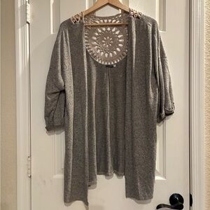 EARTHBOUND Gray Cardigan with Crochet Back